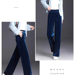 Golden Velvet Wide Legged Pants 2024 Spring and Autumn High Waist Hanging Good Casual Pants Blue Loose Straight Women's Pants6XL RT220