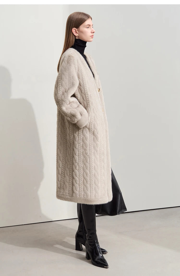 Women Fur Cardigan Thickened Long2025Spring And Autumn V-neck Jacket Female Loose Simple Leisure With Buttons Faux Fur Mink Coat RT220